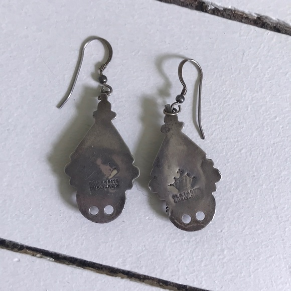 Old pawn 1960s sterling & stone boho earrings - Picture 6 of 15